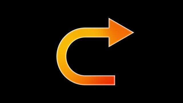 Redo Return Icon - Orange Curved gradient Arrow modern Animation on a Black Background