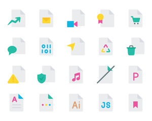 Flat color icons set for Files, documents.