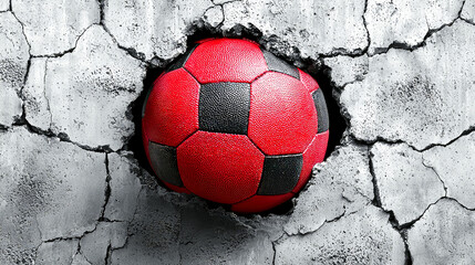 Soccer Ball Breaking Through Concrete Wall: Power and Strength
