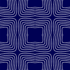 stitch Japanese Sashiko pattern embroidery abstract seamless geometric ornaments white stitch line artwork indigo blue background fashion design template decoration hand drawn printed needlework quilt