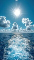 Ocean Wake under Bright Sunny Sky