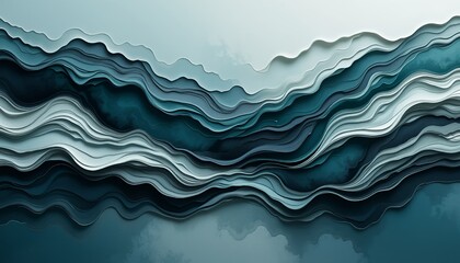 Layered Teal Abstract Waves Digital Art Serene Style