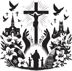 Easter Sunday Silhouette Vector Design"
