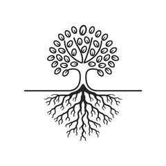 Tree with roots black color vector