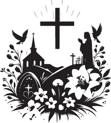 Fototapeta premium Easter Sunday Silhouette Vector Design