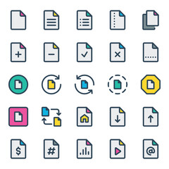 Filled outline icons set for Files, documents.