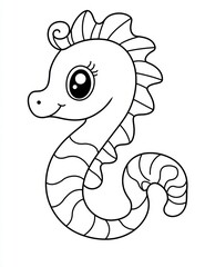 Fototapeta premium Adorable Seahorse Cartoon: A whimsical cartoon seahorse, rendered in playful line art, emanates charm.