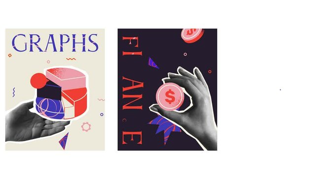 Brainstorm moving posters. Abstract flyers with realistic black and white hands holding light bulb. Coming up with and generating creative ideas. Cartoon animated graphics in halftone style