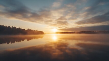 Obraz premium Golden Sunrise over Misty Lake