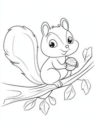 Obraz premium Cute Squirrel Holding Nut: An adorable cartoon squirrel perched on a tree branch, holding a nut in its tiny paws, radiating cuteness and cheer.