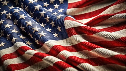 Fototapeta premium Macro Photography: US Flag Fabric & Paper Textures, Close-up Detail, American Flag Patterns