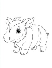 Fototapeta premium Adorable Baby Hippo: A cute baby hippo, in a delightful illustration, stands alone. The minimalistic outlines capture its charm and appeal.