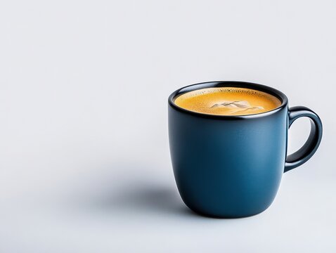 A blue mug holds steaming hot espresso, a caffeine-rich morning beverage. This coffee drink in the cup fuels the day.