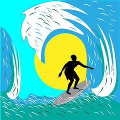 Surfer on the waves. Illustration vector