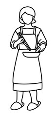 料理をする女性の線画ベクターイラスト