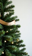 Obraz premium Decorated Christmas tree with simple ribbon garland, minimalist, winter, greenery