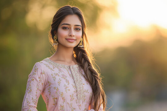young beautiful indian woman wearing traditional kurti
