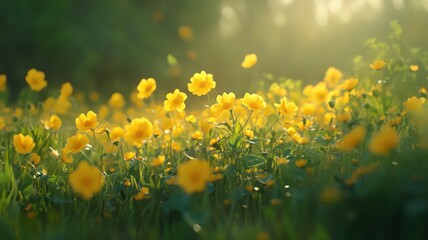 Obraz premium Sunlit Yellow Wildflower Meadow