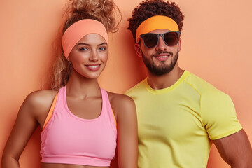 Fototapeta premium young beautiful couple wearing sports cloths standing together