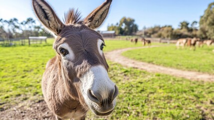 Obraz premium Curious Donkey in a Sunny Pasture