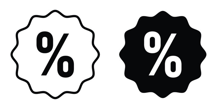 Percentage discount badge icon. Black and white label for sale and promotion