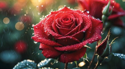Red Rose in Rain Stunning Photography
