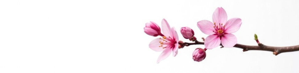 Single flower branch isolated on white background with delicate petals, petal, tree