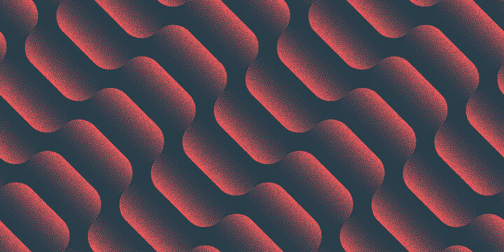 Ultra Wide Modern Seamless Pattern Trend Dotted Vector Red Black Abstract Background. Dynamic Wavy Structure Halftone Art Illustration. Retro Futuristic Continuous Abstraction Panoramic Wallpaper