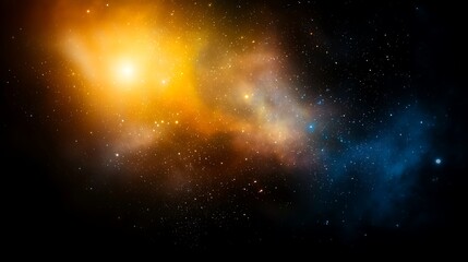 Fototapeta premium A cosmic scene of nebulae, stars, and celestial dust in shades of orange and blue against a dark backdrop