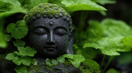 Obraz premium Peaceful Buddha statue amidst lush greenery