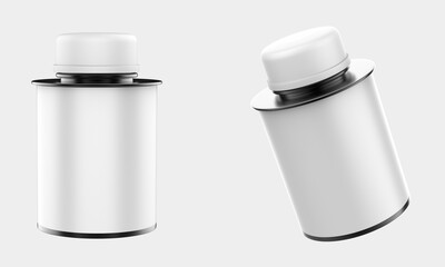 Metallic Tin Can Mockup Isolated On White Background. 3d illustration