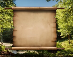 old banner paper poster stretched on a frame of trees copy space for design and simulations