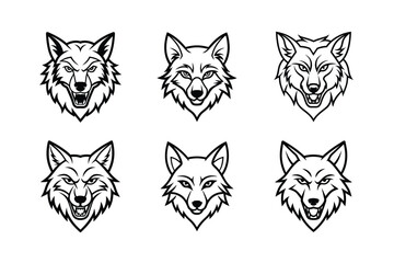  wolf head set silhouette vector 