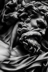 Highly Detailed Sculpture of Bearded Man with Flowing Hair and Intense Expression