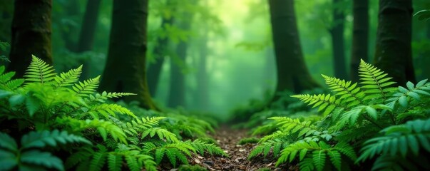 Forest branches with ferns isolated on green fabric, forest, leaves