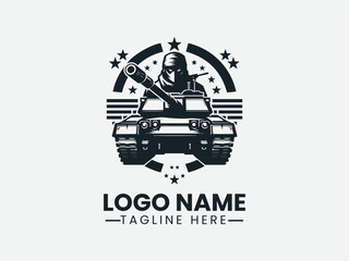 Fototapeta premium tank with soldier silhouette, encircled by stars. Military logo