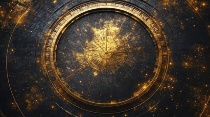 Obraz premium A futuristic and ornate golden timepiece on a dark textured backdrop
