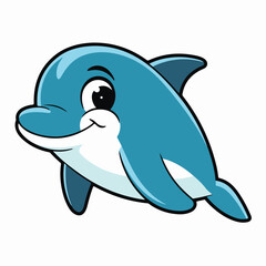 Cartoon dolphin swimming in the ocean, isolated on white background, cute marine mammal illustration