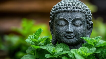 Obraz premium Tranquil Buddha Amidst Lush Greenery: A Serene Escape into Mindfulness and Inner Peace