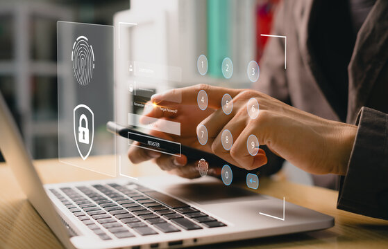 Concept of password authentication login for security by businessman using smartphone. Digital protection and cyber security interface with encrypted access and privacy protection.