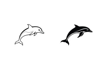 Obraz premium Dolphin, Leaping, Aquatic, Mammal, Ocean, Marine, Wildlife, Design, Black, White