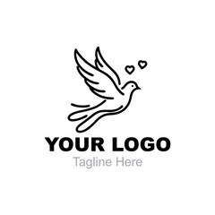 simple logo. Dove flying with three hearts above it.