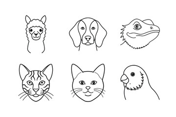 Various types of animal head line art vector illustrations