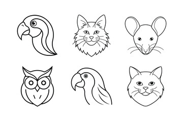 Various types of animal head line art vector illustrations