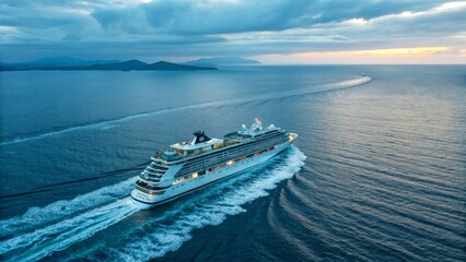 aerial view of a luxury cruise ship sailing through the ocean
