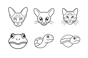 Various types of animal head line art vector illustrations