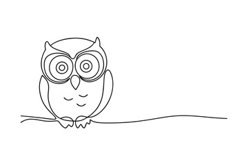 OneLine Drawing Perched Owl, Bird, Branch, Simple, Minimalist, Cute, Wildlife, Nature, Art, Sketch