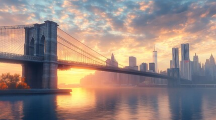 Brooklyn bridge and manhattan skyline at sunrise