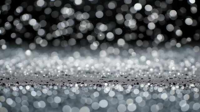 Sparkling Silver Glitter Texture With Bokeh Effect on Black Backdrop, Light And Shadow Creating An Elegant Festive Atmosphere