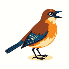 Vector illustration of a robin and other birds on a branch in nature